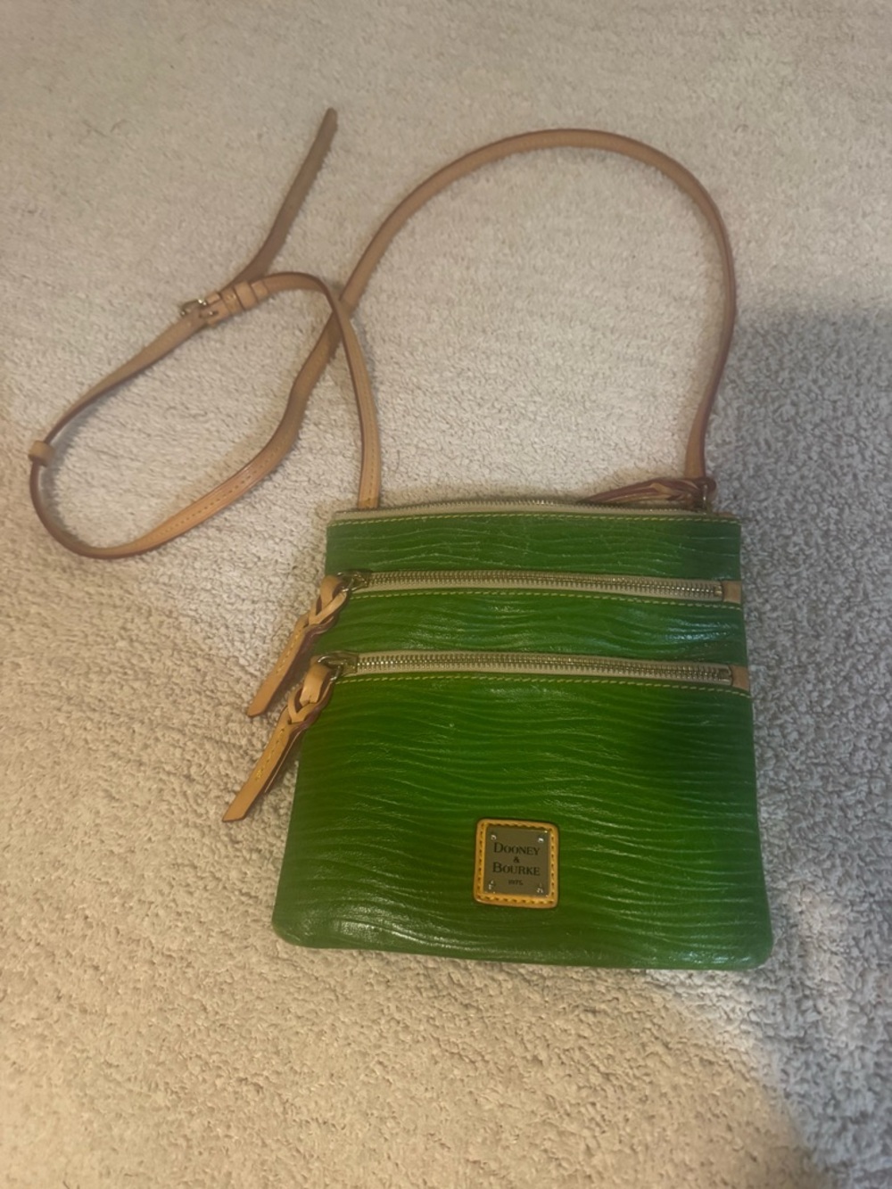 Dooney & Bourke Green Crossbody with Tan Strap